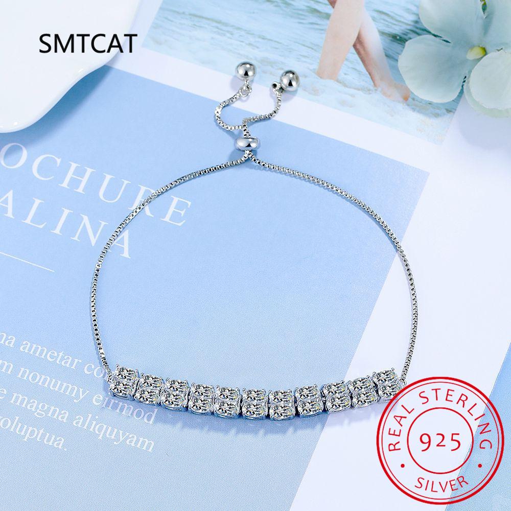 6mm Moissanite Tennis Bracelet On Hand 925 Silver Lab Created Diamond Adjustable Bracelets For Woman