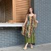 New Bohemian Sweet Flower Print Suspender Dress Women Yunnan Dali Vacation Ethnic Style