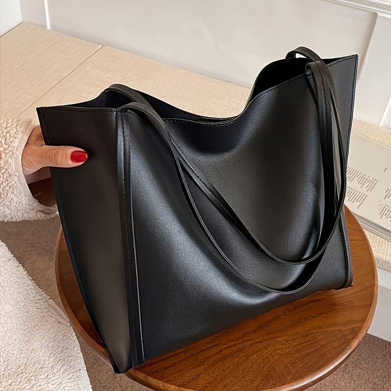 

Women s Large Capacity Lightweight Tote Bag Elegant Black Synthetic Shoulder Bag, Spacious Work Travel Handbag for Everyday Use