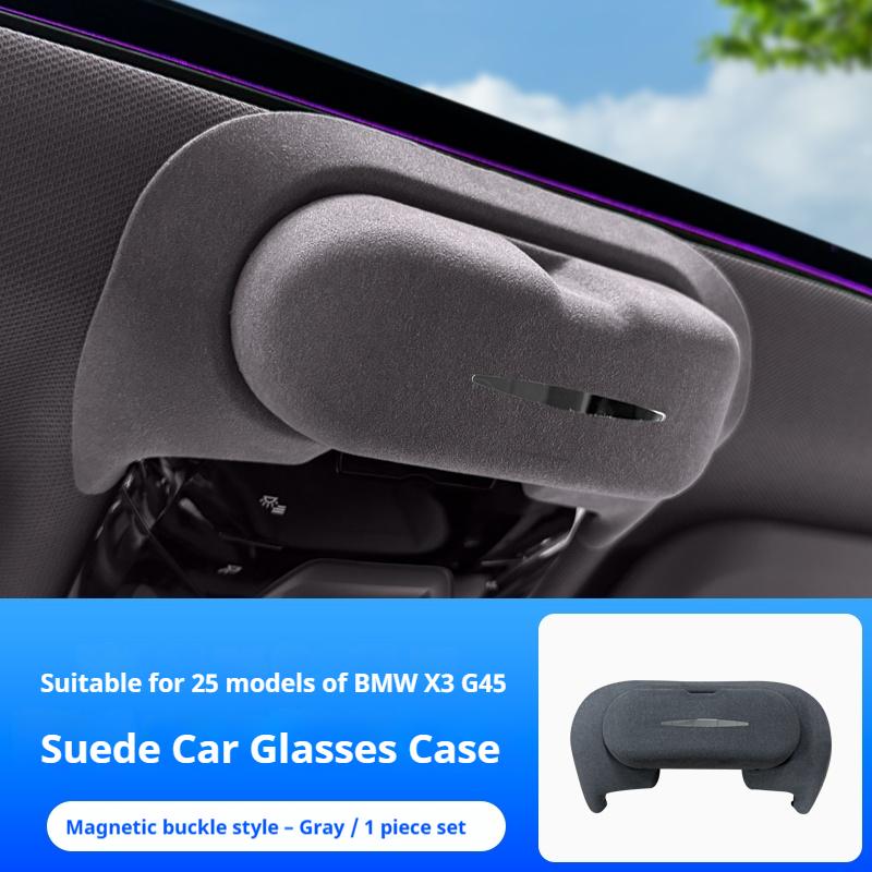 

Органайзер-кейс для автомобильных солнцезащитных очков из мятой кожи с откидной крышкой, зажим для очков, коробка для хранения солнцезащитных очков для BMW X3 G45 2025, аксессуары для интерьера серый