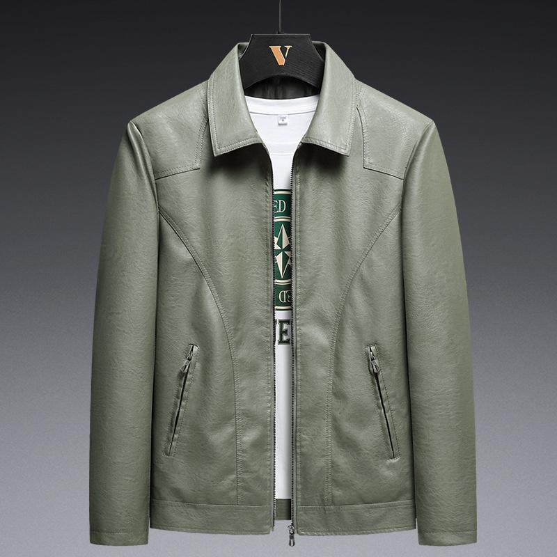 Autumn Men's Lapel Leather Jacket Korean Men's PU Washed Leather Coat Plus Size Leather Jacket Men