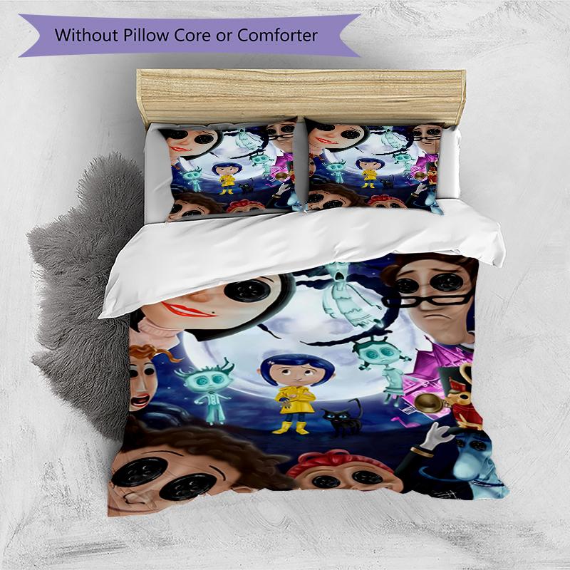 3pcs Coraline (2) Design Cover Set - HD Printed Bedding with 1 Cover and 2 Pillowcases - Perfect for Home and Dorm Decor
