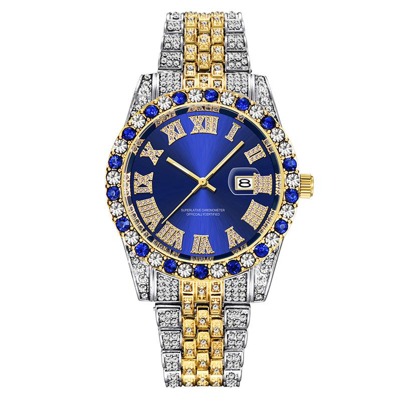 Huaqiangbei Men's Diamond-Studded Submariner Hip Hop Quartz Watch with Calendar