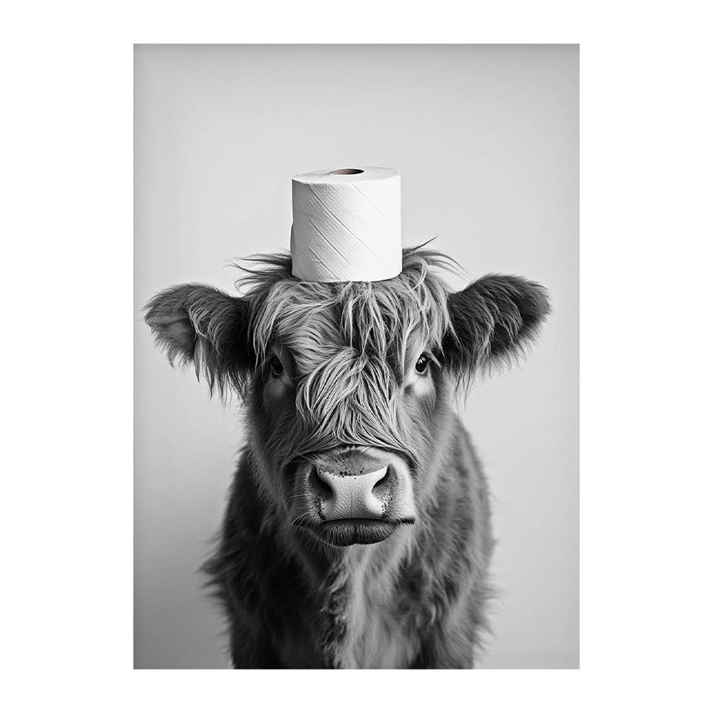 Highland Cow Otter Cat Raccoon with Toilet Paper Poster Print Canvas Painting Bathroom Wall Art Funny Toilet Humor Home Decor