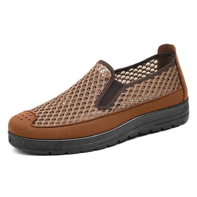 Summer mesh shoes men's old Beijing mesh shoes breathable dad shoes middle and old hollowed casual shoes mesh soft sole work shoes
