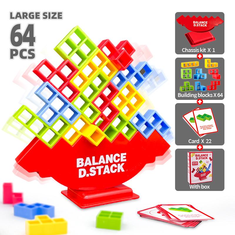 Balance Stacking Building Falling Block Puzzle with Cards Fun Family Party Game Night Tabletop Challenge Gift for Kids Adult