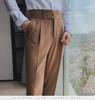 Men's Brown Slim Fit High-Waist Trousers - Naples Collection (Nine-Point, Straight Drape, Business Casual)