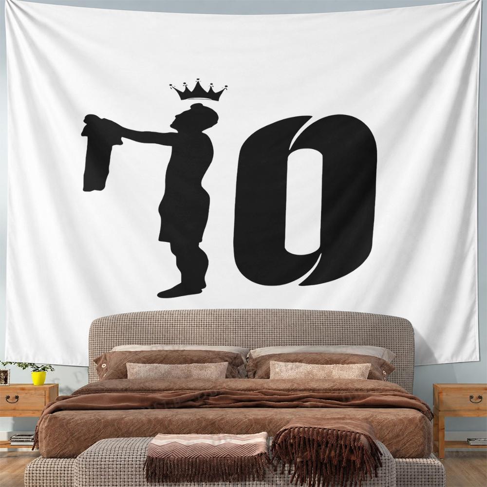 Crowned Footballer Holding Jersey Number 10 Silhouette Wall Tapestry Black Minimalist Fan Decor for Bedroom Gift