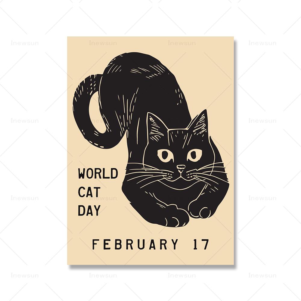 

Всемирный день кошки плакат печать на холсте Lucky Cat линогравюра винтажная живопись настенные панно украшения дома фрески для комнаты для домашних животных 21x30cm No Framed
