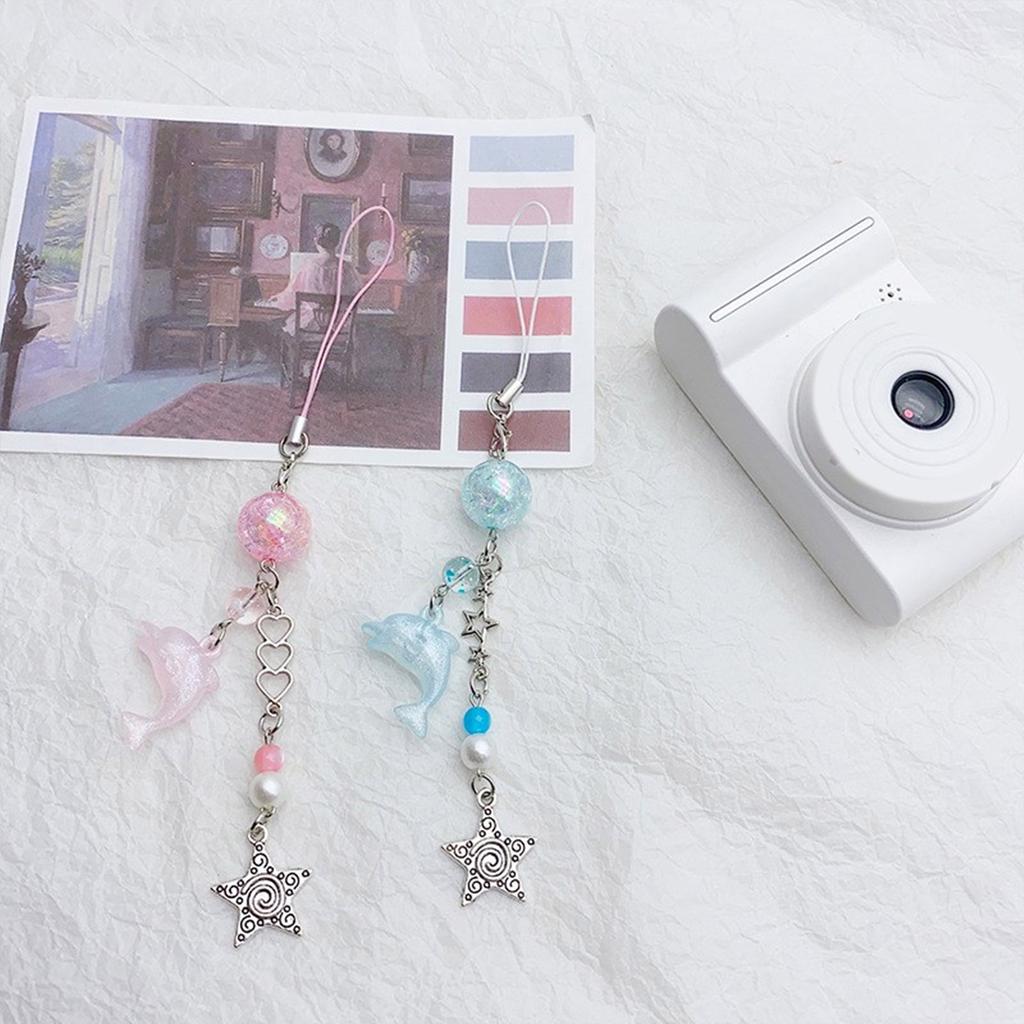 Cute Dolphin Beaded Pendant Cellphone Charm Phone Chain Functional Keychain Ornament Keyring for Bag Purse Backpack