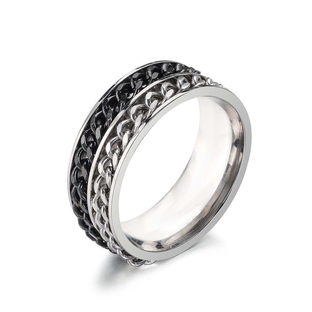 

Мужское двухцветное титановое кольцо с двойной вращающейся цепочкой: Модные европейские и американские украшения