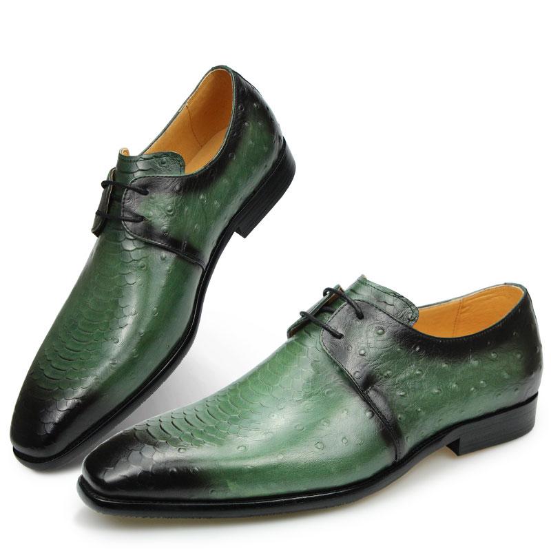 Fashion Derby Shoe Men Amazing Green Genuine Leather Breathable Casual High Quality Lace-Up Office Business Fashion male's Suit Footwear