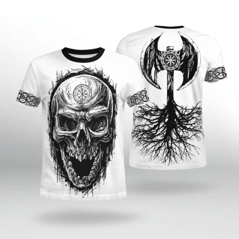 Men's 3D Printed T-Shirt Horror Skull Print Short Sleeve O-Neck Pullover Casual Top