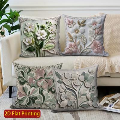 2D Floral 3D-Embossed Pattern Pillow Covers For Home Pattern Cushion Cover Suitable For Sofa Bedroom Car Pillow Cover