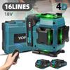 Yofidra 16 Lines 4D Laser Level Automatic 360 Horizontal Vertical Self-leveling Ultra Powerful Green Beam For 18V Battery