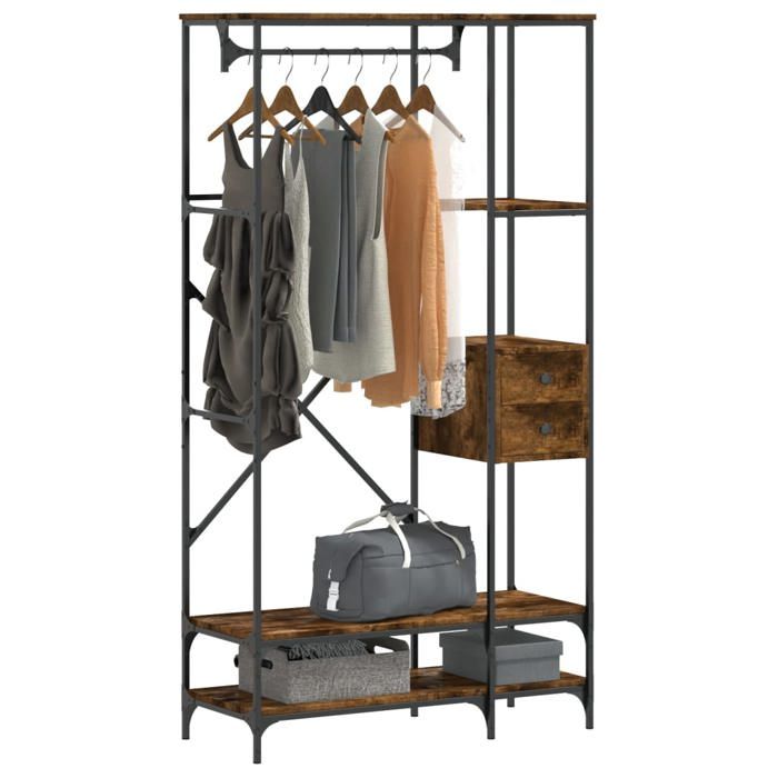 VidaXL Clothes Rack with Shelves Smoked Oak Engineered Wood, Coat Rack, Clothes Rail, Garment Rack, 847861