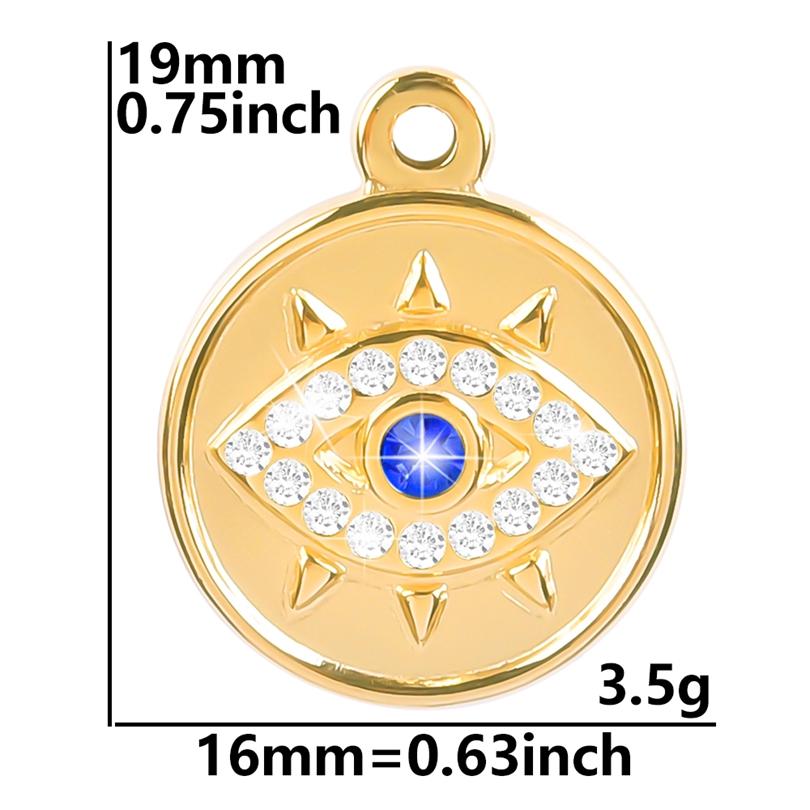 6pcs Real Gold Plated Blue/Dark Blue Rhinestone Evil Eye Pendant Stainless Steel Turkish Eye Charms For Jewelry Making Supplies