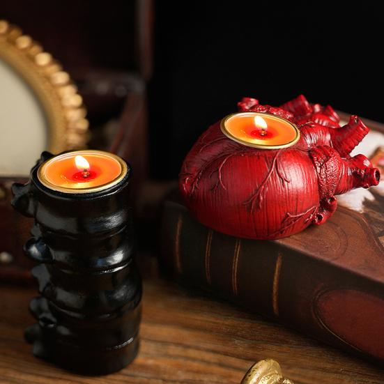 Halloween Candle Holder Spooky Resin Grim Reaper Skeleton Human Organ Statue Tabletop Tea Light Holder for Home Office Kitchen Mantel Decor