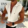 Bequemes Herren Freizeit T-Shirt Mit Kapuze Reißverschluss Jacquard Ärmelloser Hoodie Stylisches Hemd mit Reißverschluss Vorne Texturiertes Sommer Tanktop für Fitnessstudio Straße