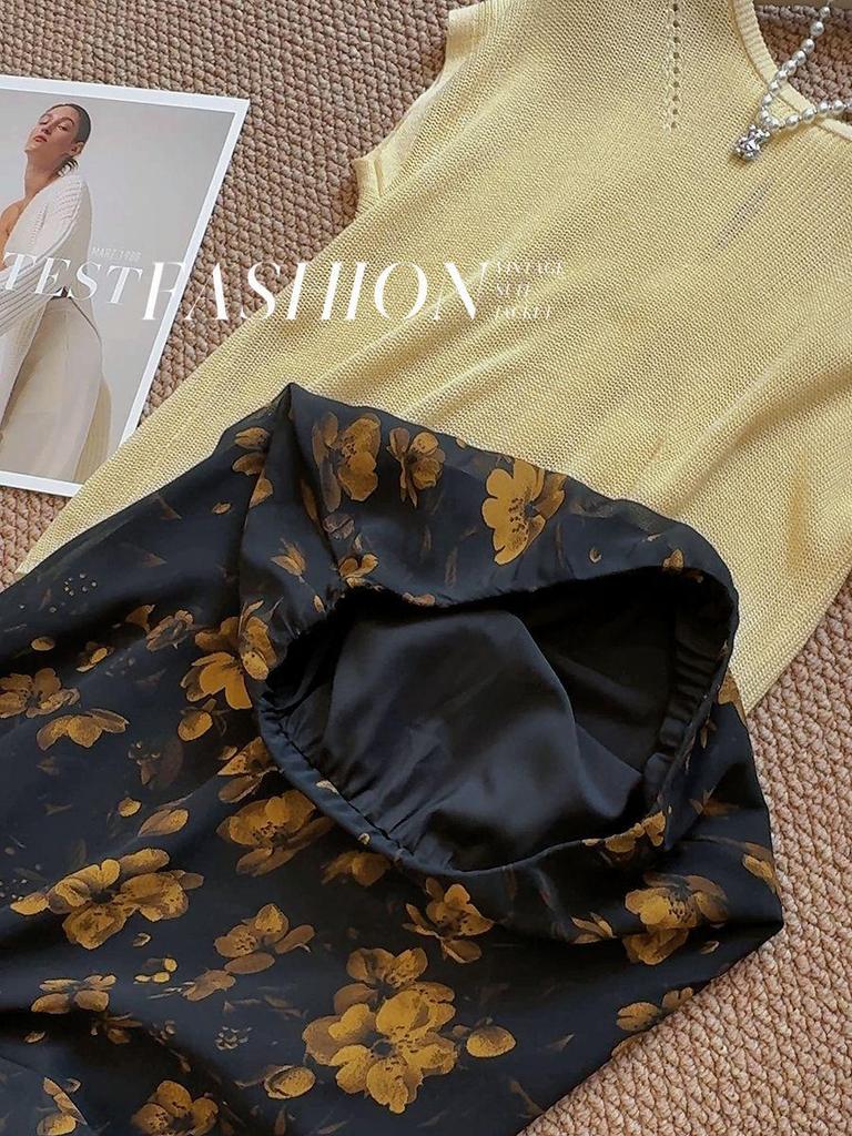 Retro Floral Slimming Fishtail Midi Skirt - Elegant Chiffon Hip-Hugging Design