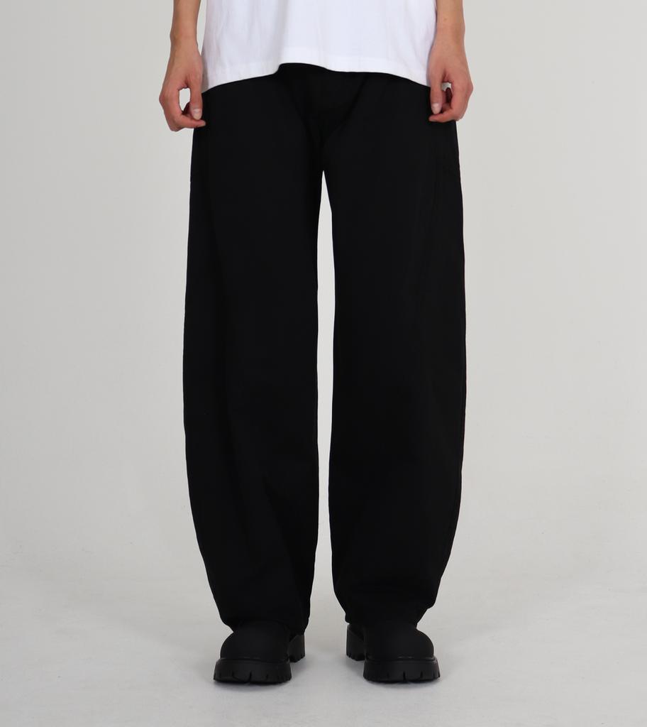 Beoteunseoul Side Big Pocket Curved Washed Cotton Pants (Black)