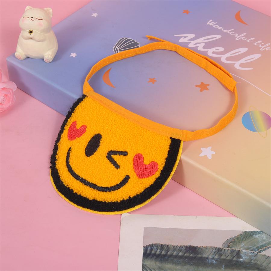 

Cute expression yellow smiley face bib dog cat pet saliva towel small dog love embroidered scarf