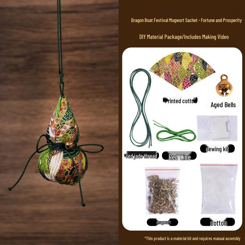 Dragon Boat Festival DIY Mugwort Mosquito Repellent Sachet Kit - Triangular Zongzi Pendant Gift