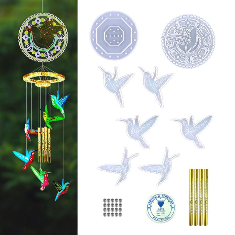 Little Hummingbird Glossy Silicone Mold Wall-mounted Wind Chime Mold DIY Keychain Pendant Epoxy Resin Crafting Mold