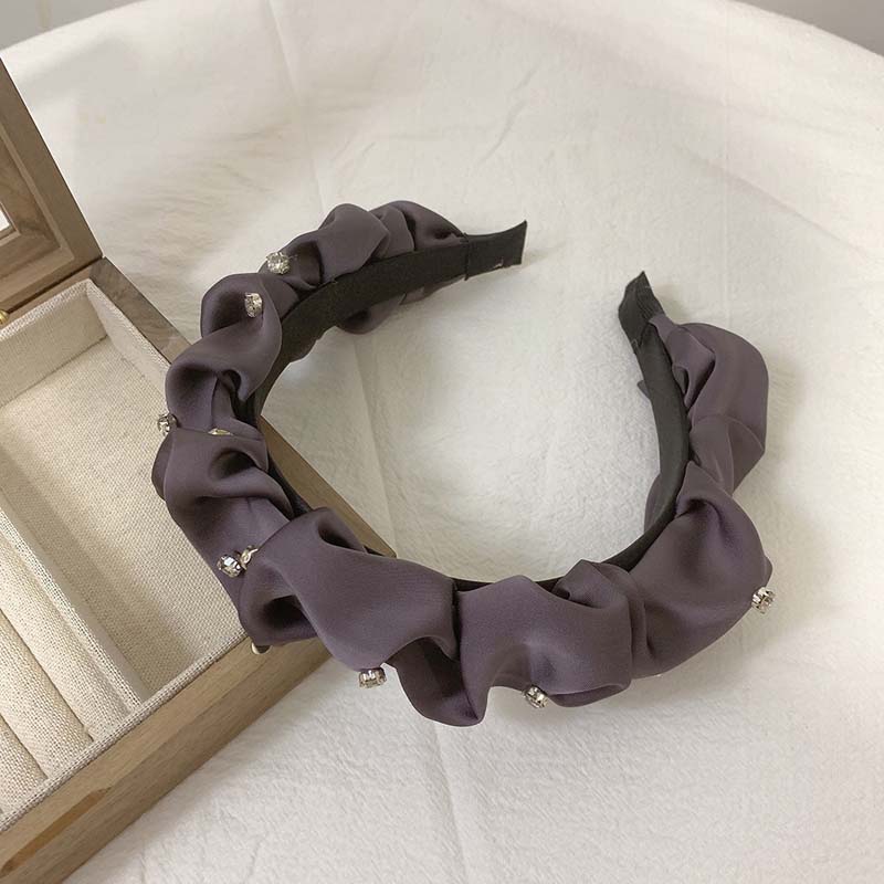 

Корейский Простой Черный Плиссированный Обруч для Волос Повязка на Голову для Женщин Блестящие Стразы Широкие Повязки на Голову Головные Уборы Аксессуары для Волос