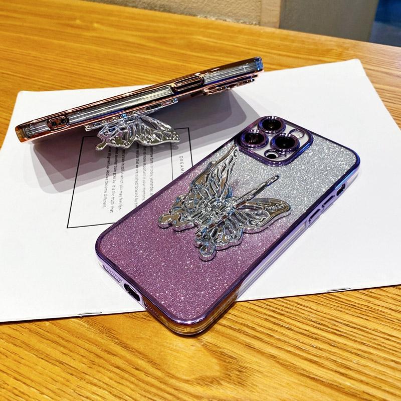Glitter Plating Butterfly Holder Phone Case For Funda Motorola Moto G9 G8 E7 Plus Power Play E6s E14 Edge 20 30 Bracket Cover