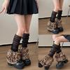 Damen Japanische Durchsichtige Netz-Rüschen-Beinwärmer Vintage-Leopardenmuster Mehrlagige Rüschen Ausgestellte Beinwärmer-Ärmel Lange Socken