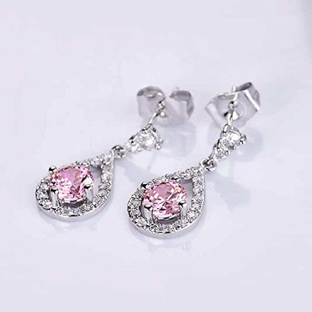 BELLA BOX Fashion Luxury Women Dangle Earrings Inlay Pink/White CZ Temperament Lady Earrings For Wedding Party Silver Color Jewelry