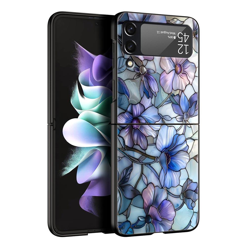 Phone Case for Samsung Galaxy Z Flip 3 4 5 6 7 Folding Shell For Samsung Z Flip4 Flip5 PC Hard Cover Flower marble Geometry
