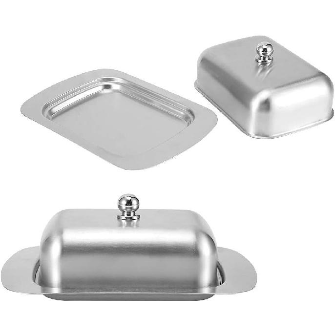 Butter Dish with Cover, Stainless Steel Butter Container Butterie Butter Dish for Kitchen Countertop Refrigerator, 7.3x4.8x2.8in