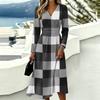 Women's Plaid Print Casual Long Sleeve V-Neck Dress with Pockets for Everyday Wear