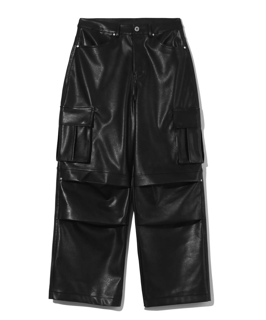 Trillion Parachute Cargo Rivet Vegan Leather Pants (Black)