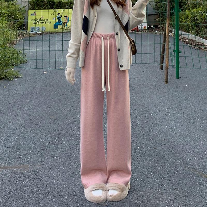 Fashion Thick Solid Casual Loose Wide Leg Pants Women Autumn and Winter High Waist Elegant Office Ladies Trousers Vintage Simple Straight Pants 25680