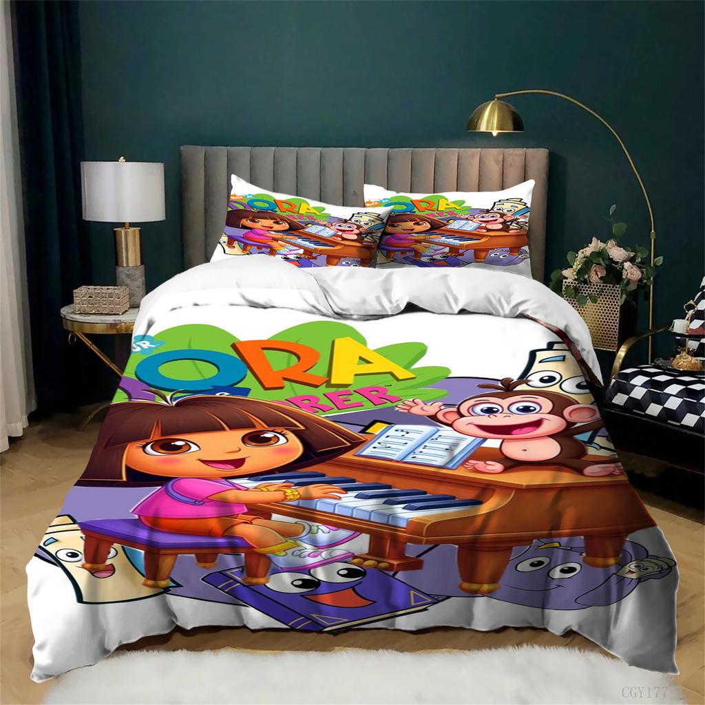 Ultra Soft Quilt Cover Do_ra the Explorer Bedding Set Lightweight Duvet Cover Set All-Season 3-Pcs for Fans Kids Girls