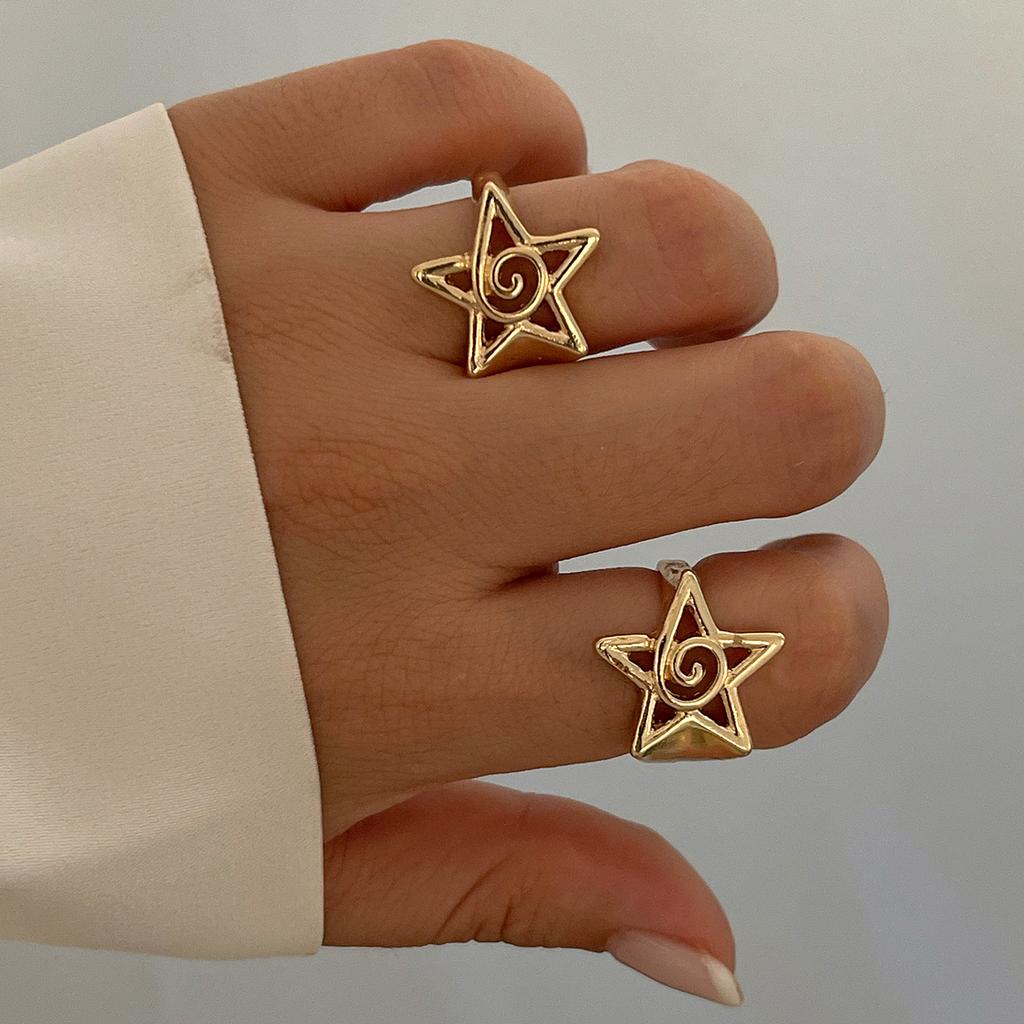 Sweet Cool Metal Hollow Five Pointed Star Ring Set Ring Simple Geometric Star Ring Female