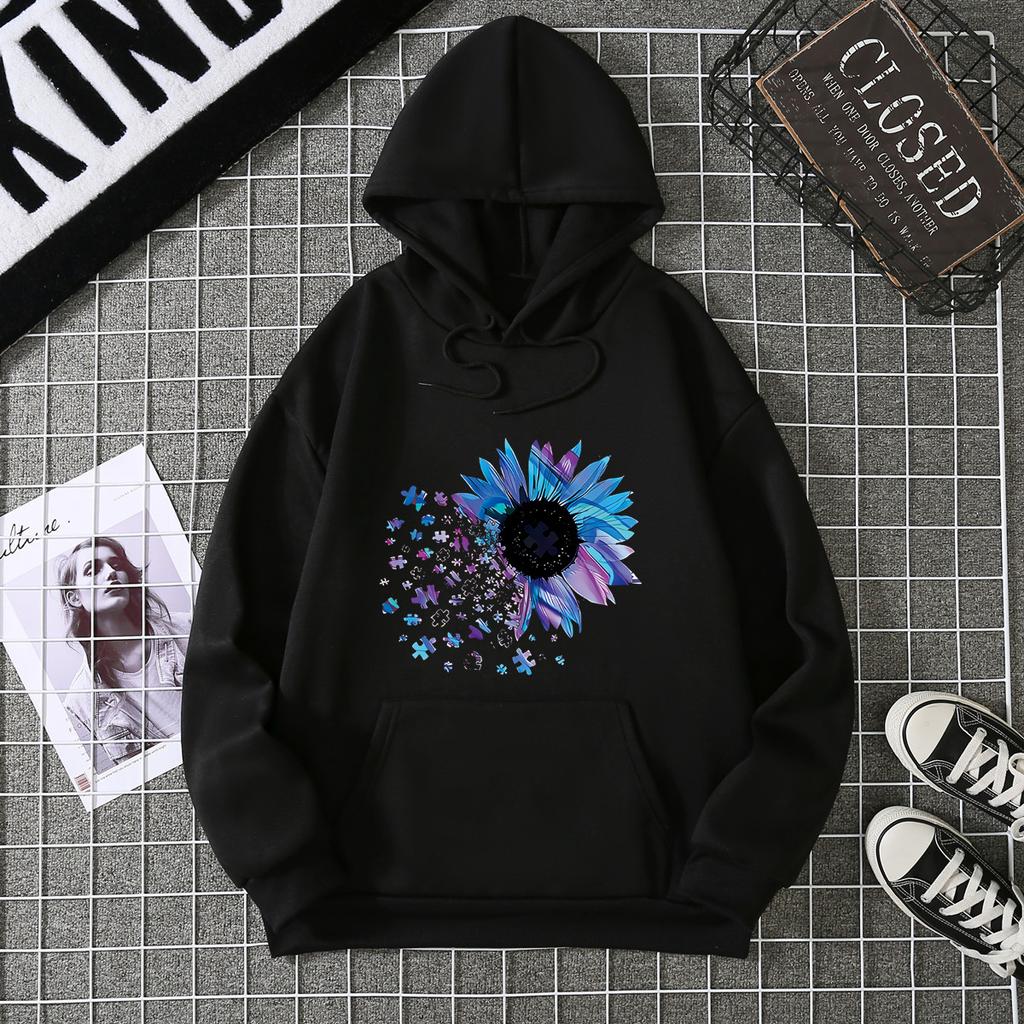Sudadera con capucha holgada de manga larga con forro de terciopelo para otoño e invierno 7029