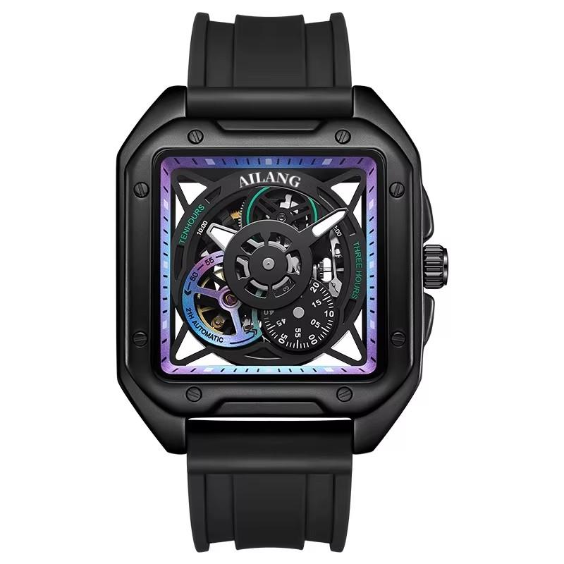 AILANG Herren Skelett Automatische Mechanische Uhr Leuchtend Wasserdicht Quadratisch Großes Zifferblatt Mode Herrenuhr 41mm Zifferblatt