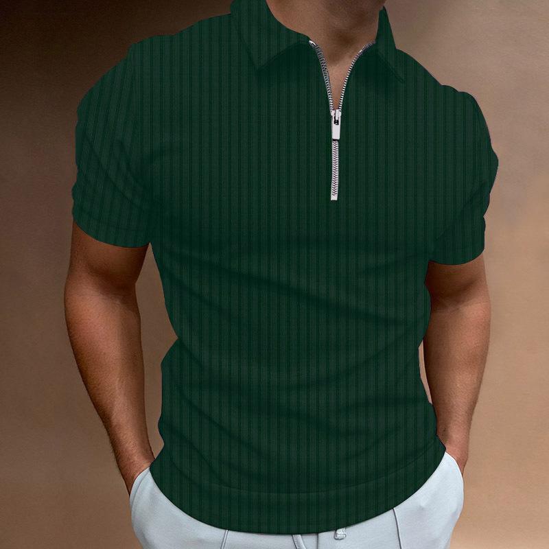 Abbigliamento Uomo Estate Moda Manica Corta Sportivo Strisce Zip Polo