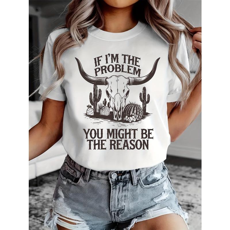 

European sizesIf I Am The Issue, Summer Fashion Features a Casual Women S Short-Sleeve Shirt with a Desert Cactus And Bull Head Print. 4XL