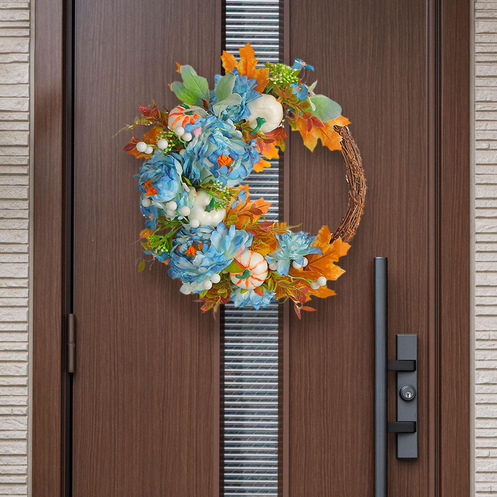 Door Wreath - Handcrafted Seasonal Garland with Blooms Blue Flower