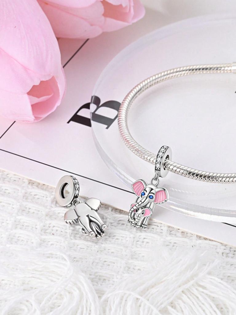 Copper Elegant Plated Genuine Charm Pink And Blue Little Elephant Bead Fits Bracelets WomenS Jewellery Gifts Beautiful Exquisite