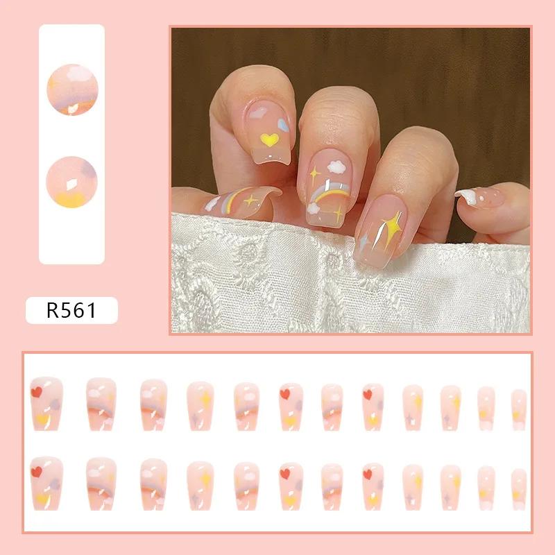 24Pcs French Tip Extra Long Ballerina Press On Nails Detachable Artificial Fake Nails Wearable Nail Art Tips
