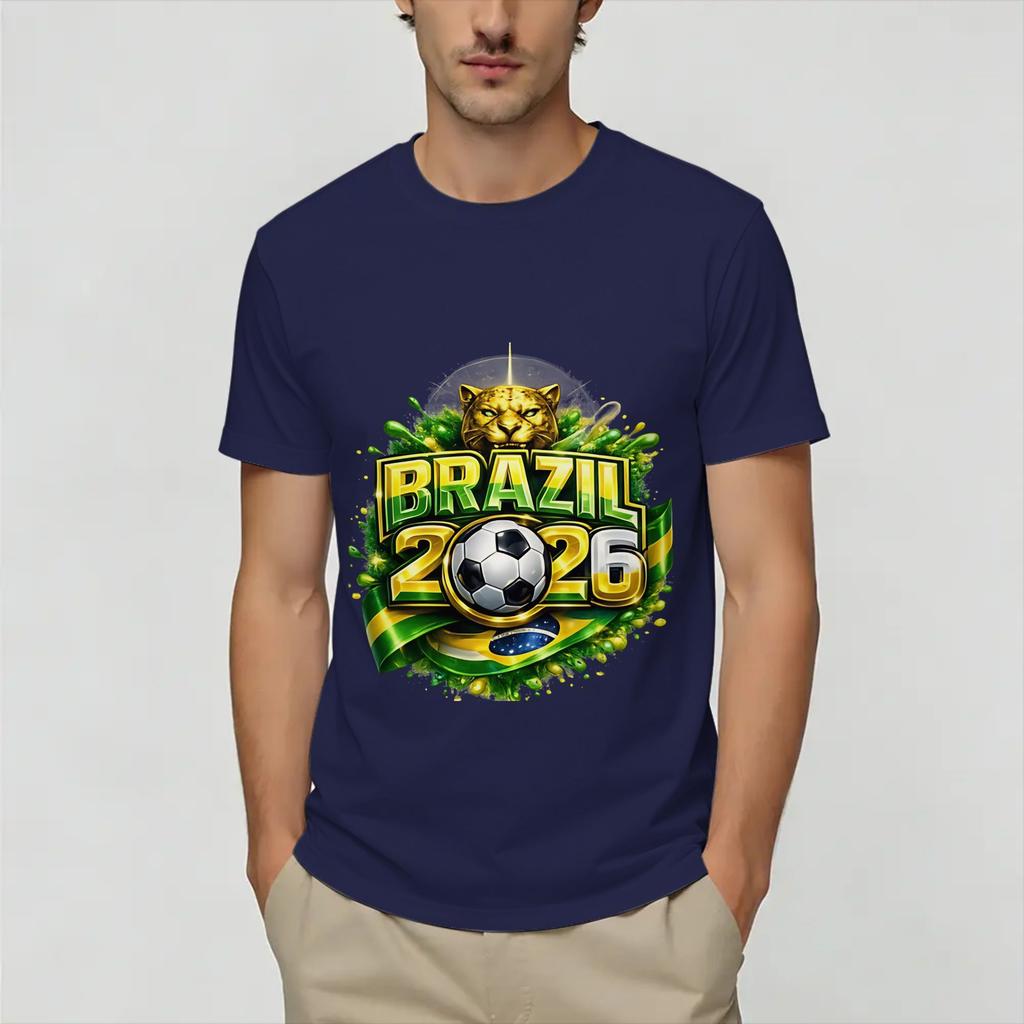 Brazil 2026 Soccer Unisex T Shirts Vintage Tee Shirt Short Sleeve Round Collar TShirts Pure Cotton Printed Clothing