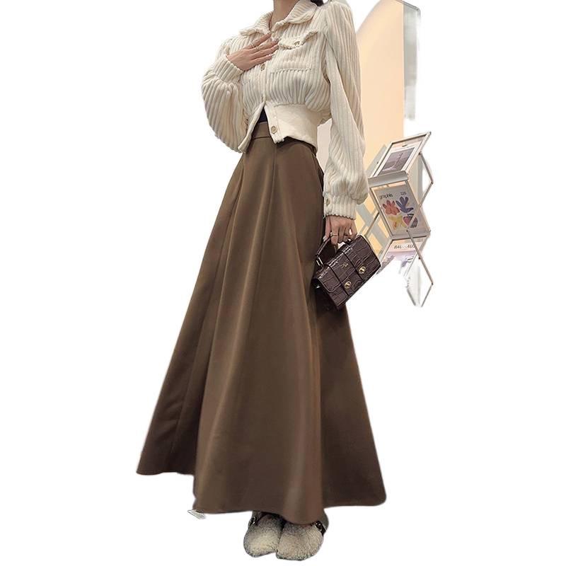 Tall Girl Extra Long Elastic Waist A-line Wool Midi Skirt – Autumn/Winter High Waist Slimming Skirt