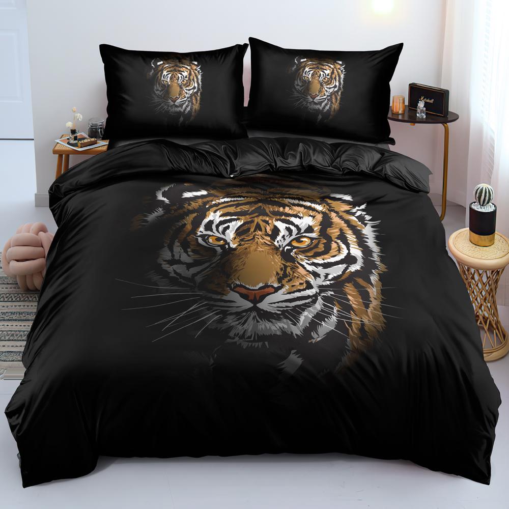 3D Tiger Duvet Cover Soft Comforter Cover Animal Bedding Set Tiger Pattern Quilt Cover For Bedroom Decor 2/3Pcs King Queen Size