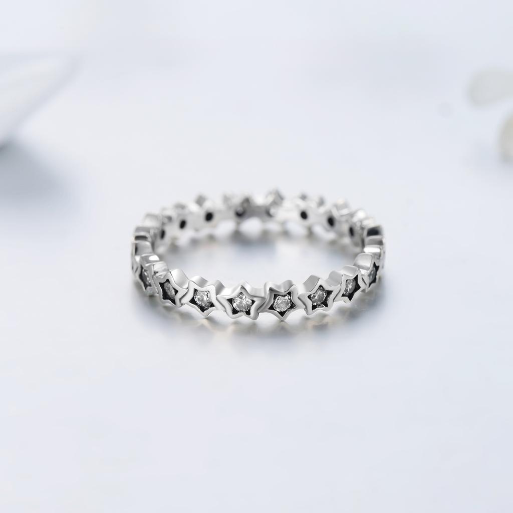 Luxury Original Delicate Solid 925 Silver Stars Finger Ring Authentic Real Clear CZ Jewelry For Women Wedding Gift